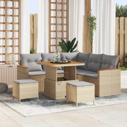 Set de canapele pentru grădină cu pernă 8 pcs Bej Rattan poli GartenMobel Dekor