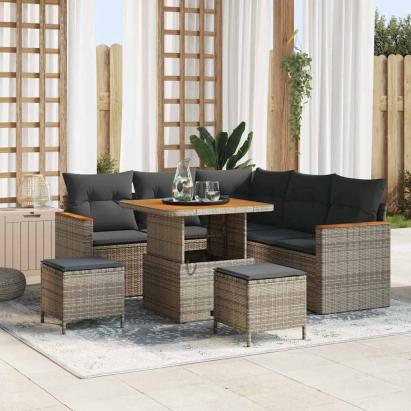 Set de canapele pentru grădină cu pernă 8 pcs Gri Rattan poli GartenMobel Dekor