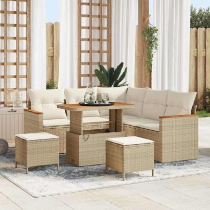 Set de canapele pentru grădină cu pernă 8 pcs Bej Rattan poli GartenMobel Dekor