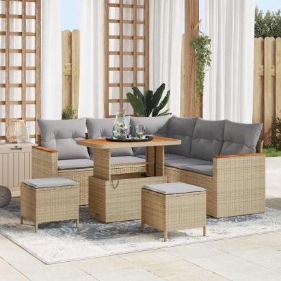 Set de canapele pentru grădină cu pernă 8 pcs Bej Rattan poli GartenMobel Dekor