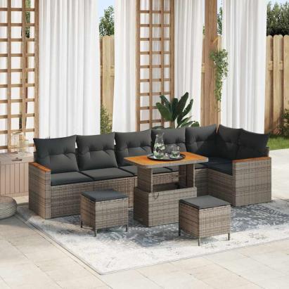 Set de canapele pentru grădină cu pernă Manual Gri Rattan poli GartenMobel Dekor