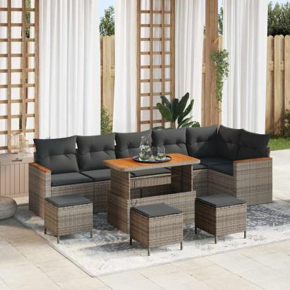 Set de canapele pentru grădină cu pernă 10 pcs Gri Rattan poli GartenMobel Dekor