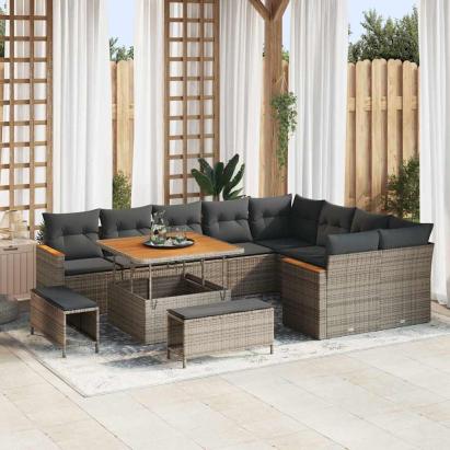 Set de canapele pentru grădină cu pernă 12 pcs Gri Poli Rattan GartenMobel Dekor