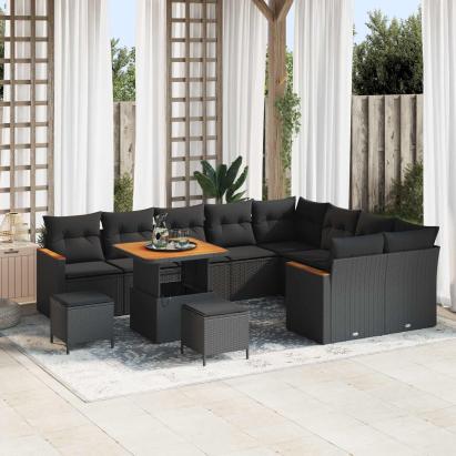 Set de canapele pentru grădină 12 pcs Negru Poli Rattan GartenMobel Dekor
