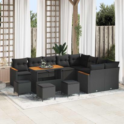 Set de canapele pentru grădină 13 pcs Negru Poli Rattan GartenMobel Dekor