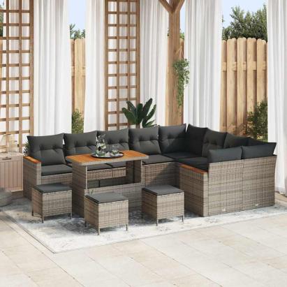Set de canapele pentru grădină cu pernă 13 pcs Gri Poli Rattan GartenMobel Dekor