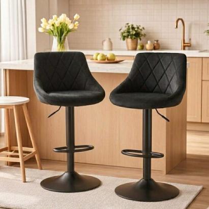 Set 2 scaune de bucatarie/bar, Artool, Kast, rotativ, catifea neagra, picior metal negru, 45.5x49x105 cm GartenVIP DiyLine