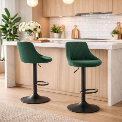 Set 2 scaune de bucatarie/bar, Artool, Kast, rotativ, catifea verde, picior metal negru, 45.5x49x85-105 cm GartenVIP DiyLine