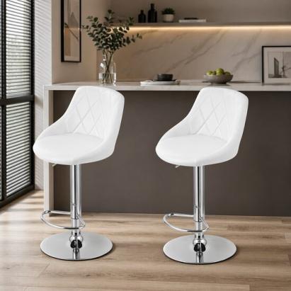 Set 2 scaune de bucatarie/bar, Artool, Kast, rotativ, piele ecologica alba, picior metal argintiu, 45.5x48.5x85-105 cm GartenVIP DiyLine