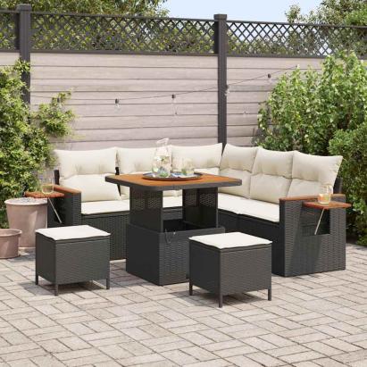 Set de canapele pentru grădină 9 pcs Negru și Crem poliratan GartenMobel Dekor