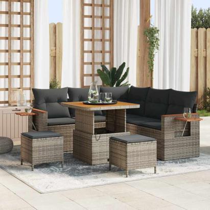 Set de canapele pentru grădină cu pernă 9 pcs Gri poliratan GartenMobel Dekor