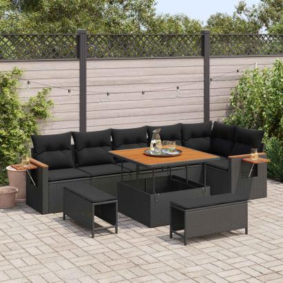 Set de canapele pentru grădină cu pernă 11 pcs Negru poliratan GartenMobel Dekor
