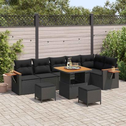 Set de canapele pentru grădină cu pernă 11 pcs Negru poliratan GartenMobel Dekor