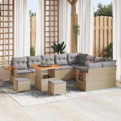 Set de canapele pentru grădină 13 pcs Beige și gri deschis GartenMobel Dekor