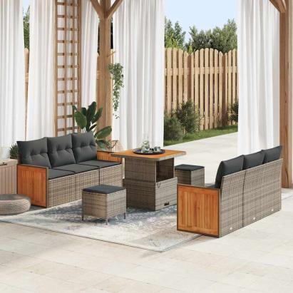Set de canapele pentru grădină cu pernă 11 pcs Gri poliratan GartenMobel Dekor