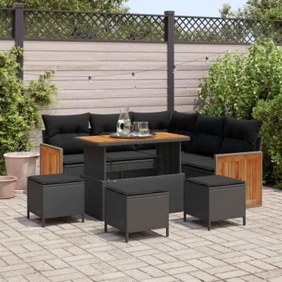 Set de canapele pentru grădină cu pernă 9 pcs Negru poliratan GartenMobel Dekor