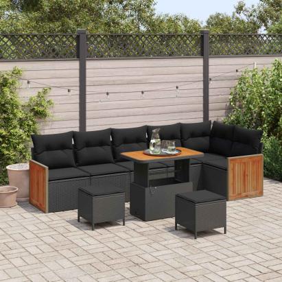 Set de canapele pentru grădină cu pernă 11 pcs Negru poliratan GartenMobel Dekor
