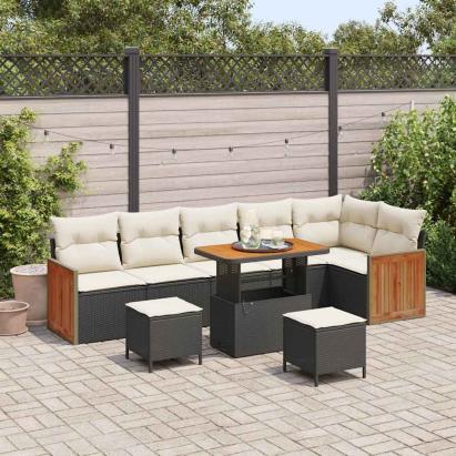 Set de canapele pentru grădină 11 pcs Negru și Crem poliratan GartenMobel Dekor