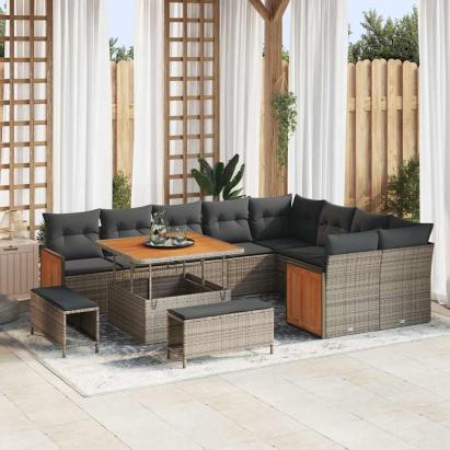 Set de canapele pentru grădină cu pernă 13 pcs Gri poliratan GartenMobel Dekor