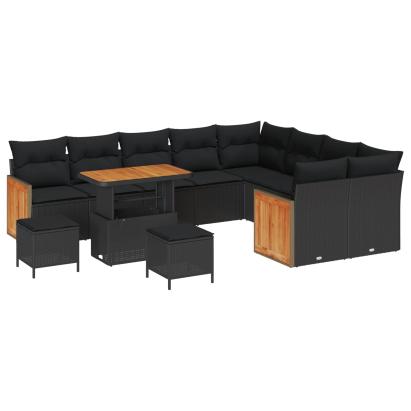 Set de canapele pentru grădină cu pernă 13 pcs Negru poliratan GartenMobel Dekor