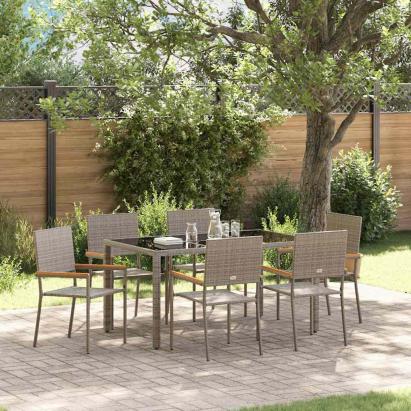 Set de masă pentru grădină 7 pcs Gri poliratan GartenMobel Dekor
