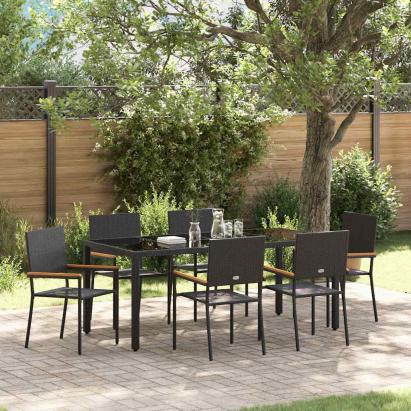 Set de masă pentru grădină 7 pcs Negru poliratan GartenMobel Dekor