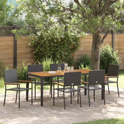 Set de masă pentru grădină 7 pcs Negru poliratan GartenMobel Dekor