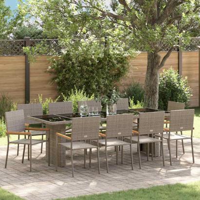 Set de masă pentru grădină 11 pcs Gri poliratan GartenMobel Dekor