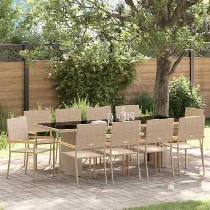 Set de masă pentru grădină 11 pcs Bej poliratan GartenMobel Dekor
