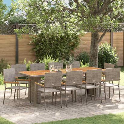 Set de masă pentru grădină 11 pcs Gri poliratan GartenMobel Dekor