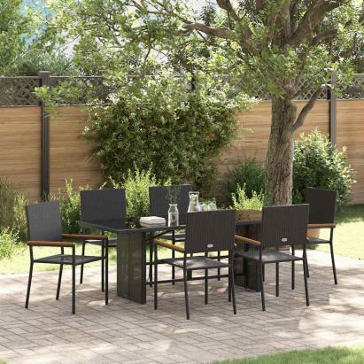 Set de masă pentru grădină 7 pcs Negru poliratan GartenMobel Dekor