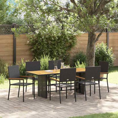 Set de masă pentru grădină 7 pcs Negru poliratan GartenMobel Dekor