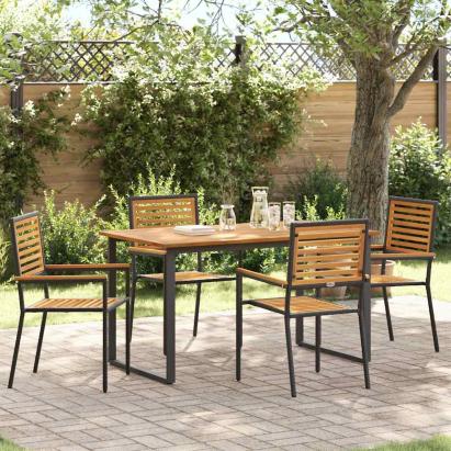 Set de masă pentru grădină 5 pcs Negru Lemn Solid de Acacia GartenMobel Dekor