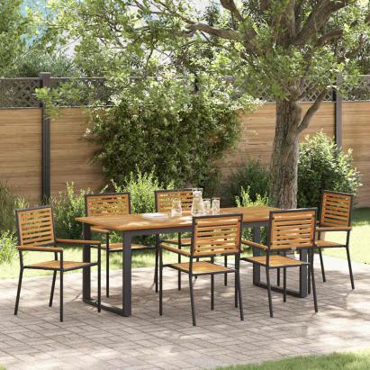 Set de masă pentru grădină 7 pcs Negru Lemn Solid de Acacia GartenMobel Dekor
