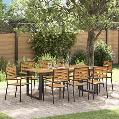 Set de masă pentru grădină 9 pcs Negru Lemn Solid de Acacia GartenMobel Dekor