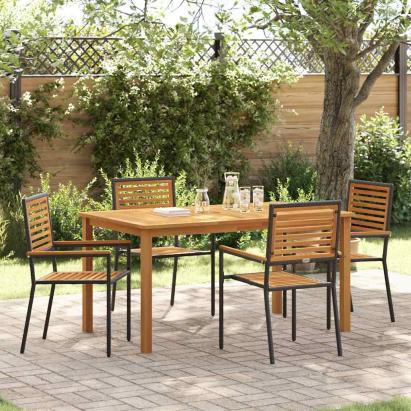 Set de masă pentru grădină 5 pcs Negru Lemn Solid de Acacia GartenMobel Dekor