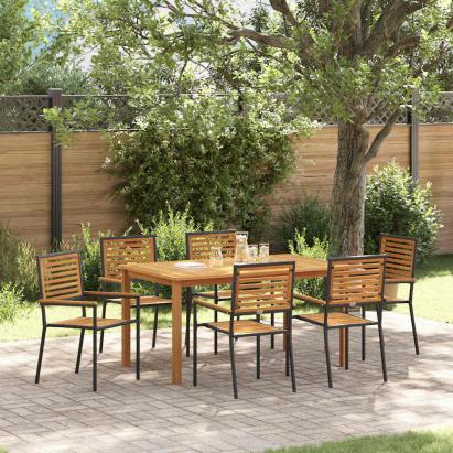 Set de masă pentru grădină 7 pcs Negru Lemn Solid de Acacia GartenMobel Dekor