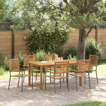 Set de masă pentru grădină 7 pcs Gri Lemn Solid de Acacia GartenMobel Dekor