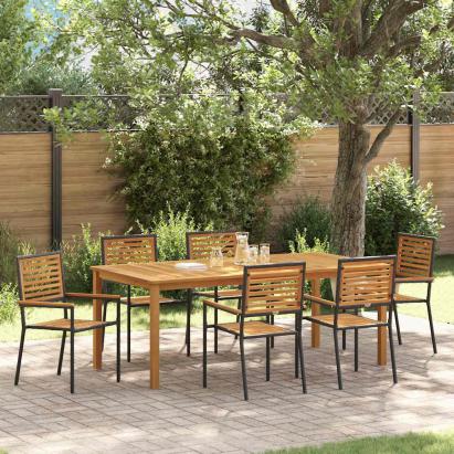 Set de masă pentru grădină 7 pcs Negru Lemn Solid de Acacia GartenMobel Dekor