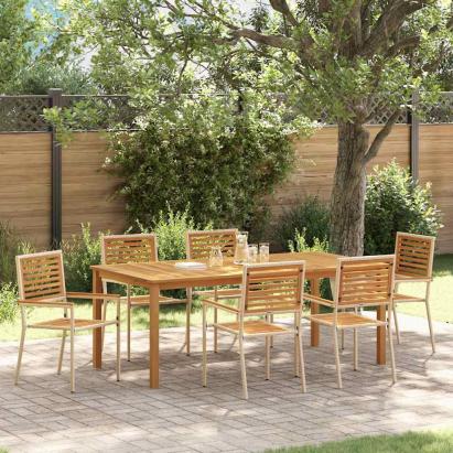 Set de masă pentru grădină 7 pcs Bej Lemn Solid de Acacia GartenMobel Dekor