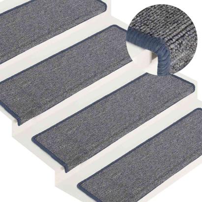 Covorașe pentru scări, 30 buc., 65x21x4 cm, gri deschis și albastru, cu margini dreptunghiulare GartenMobel Dekor
