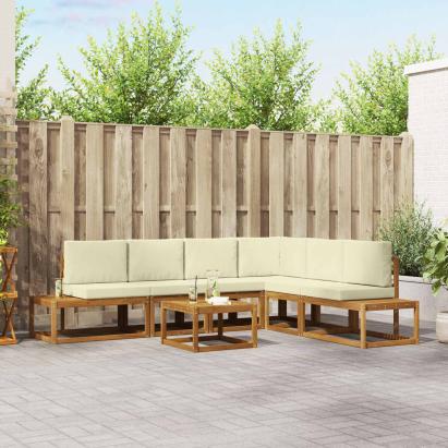 Set de canapele de exterior cu pernă 7 Bucată Natural și Crem GartenMobel Dekor