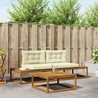 Set de canapele de exterior cu pernă 3 Bucată Natural și Crem GartenMobel Dekor