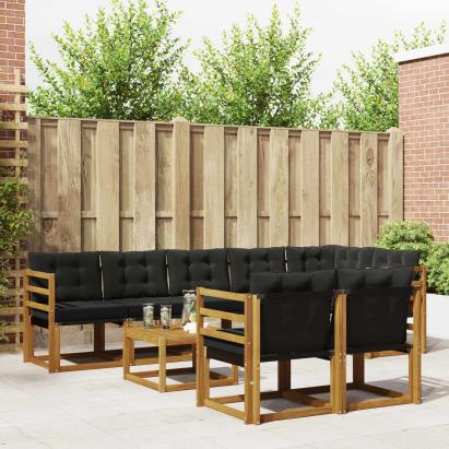 Set de canapele de exterior cu pernă 9 pcs Natural și Negru GartenMobel Dekor