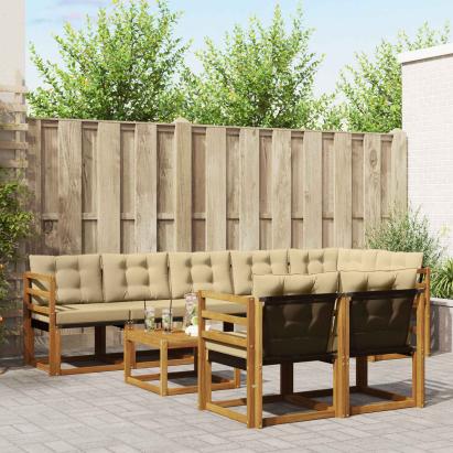 Set de canapele de exterior cu pernă 9 pcs Natural și Bej GartenMobel Dekor