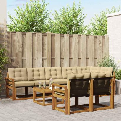 Set de canapele de exterior cu pernă 9 pcs Natural și Bej GartenMobel Dekor
