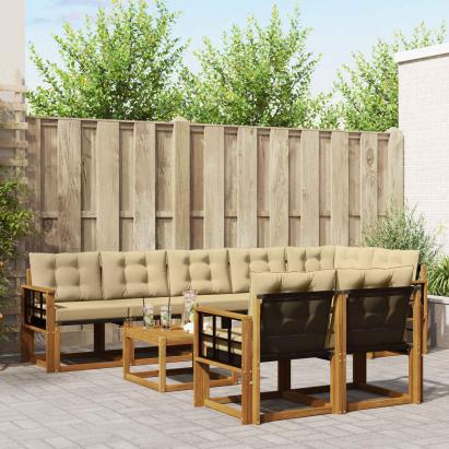 Set de canapele de exterior cu pernă 9 pcs Natural și Bej GartenMobel Dekor