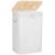 Cos de rufe cu capac, din bambus cu sac textil detasabil, 72 litri, 40x28x60 cm, alb