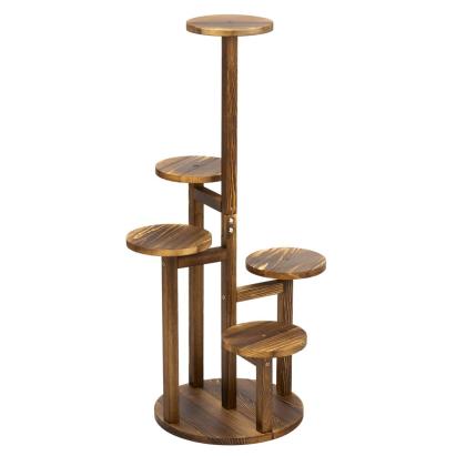 Suport pentru flori, din lemn si MDF, 6 niveluri pentru ghivece, 48x48x87 cm, maro