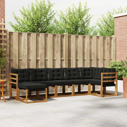 Set de canapele de exterior cu pernă 7 pcs Natural și Negru GartenMobel Dekor